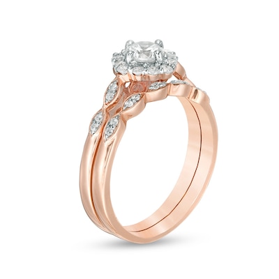 0.58 CT. T.W. Diamond Tilted Cushion Frame Bridal Set in 10K Rose Gold