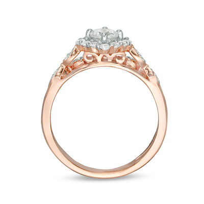 0.58 CT. T.W. Diamond Tilted Cushion Frame Bridal Set in 10K Rose Gold