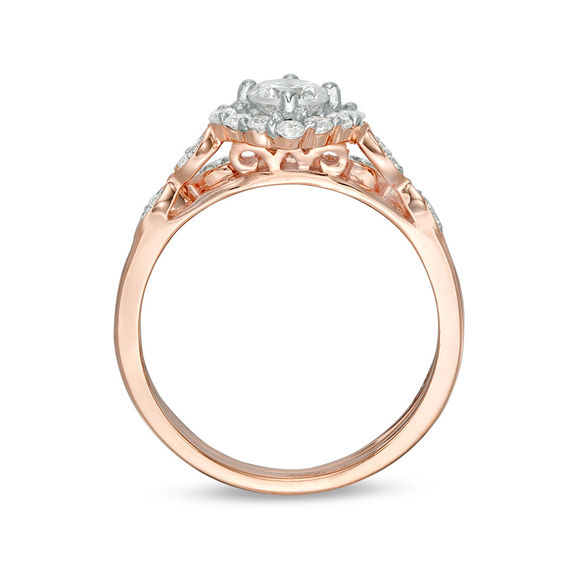 0.58 CT. T.W. Diamond Tilted Cushion Frame Bridal Set in 10K Rose Gold