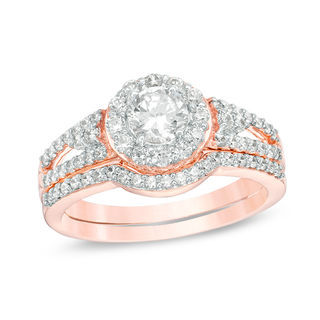 0.80 CT. T.W. Diamond Frame Split Shank Bridal Set in 10K Rose Gold