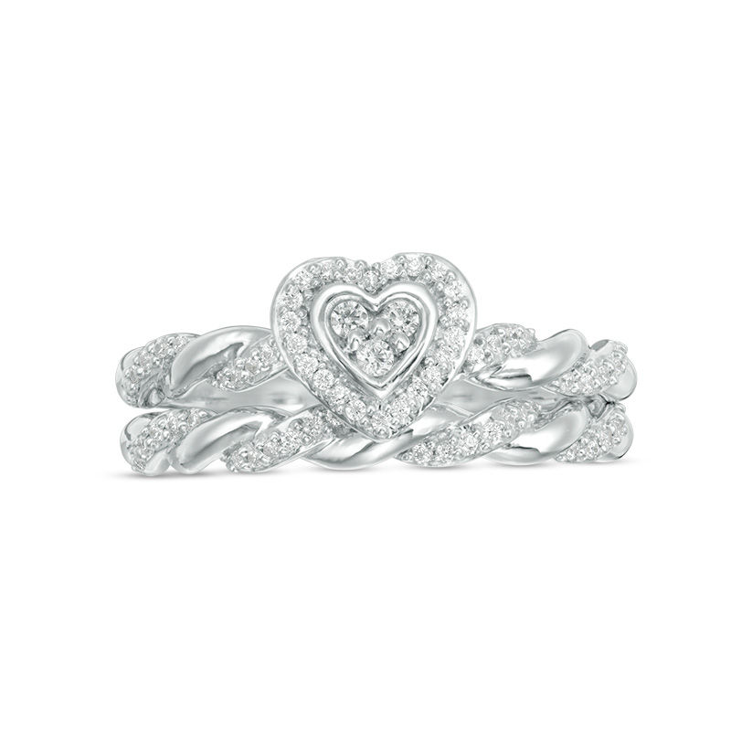 0.22 CT. T.W. Diamond Heart Shape Frame Twist Bridal Set in 10K White Gold|Peoples Jewellers