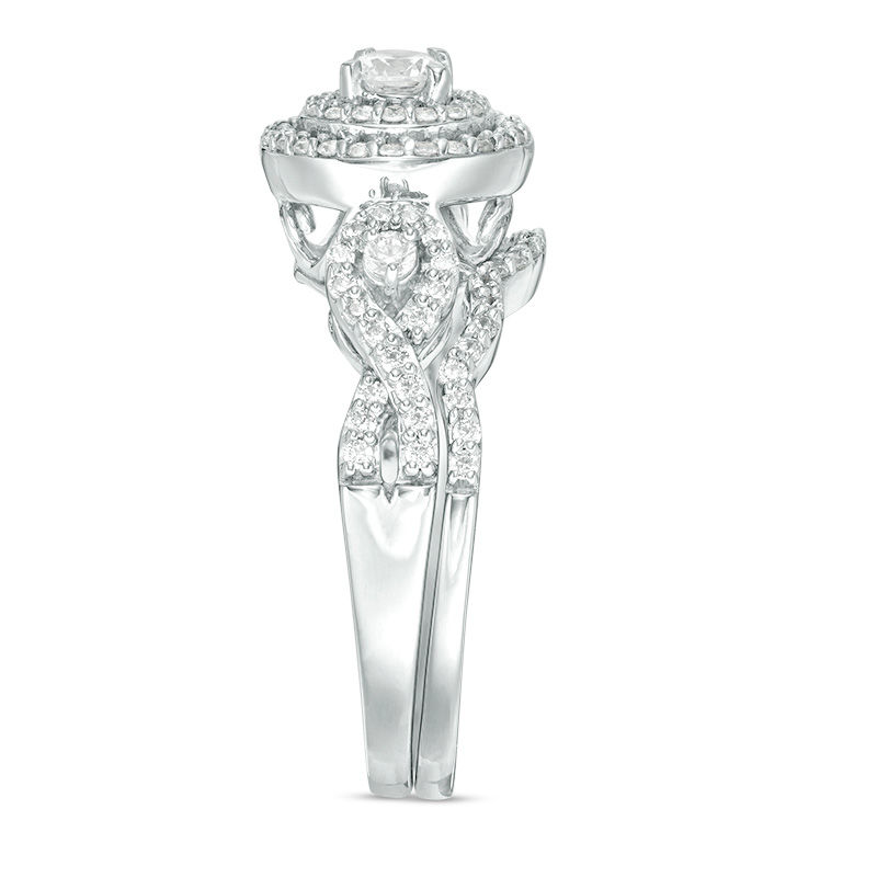 0.69 CT. T.W. Diamond Double Frame Twist Bridal Set in 10K White Gold|Peoples Jewellers