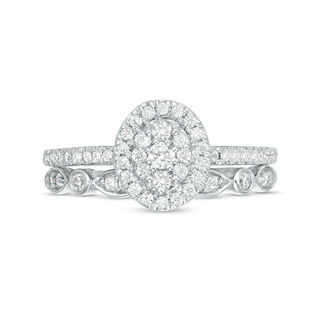 0.45 CT. T.W. Composite Oval Diamond Double Frame Bridal Set in 10K White Gold