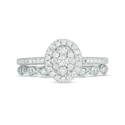 0.45 CT. T.W. Composite Oval Diamond Double Frame Bridal Set in 10K White Gold