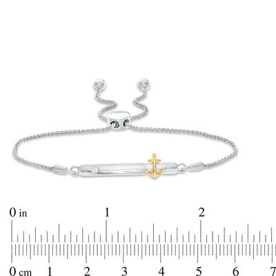 Diamond Accent Anchor on Bar Bolo Bracelet in Sterling Silver and 10K Gold - 9.5"