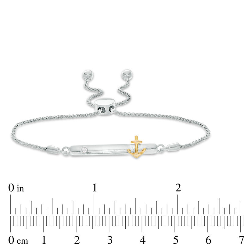 Diamond Accent Anchor on Bar Bolo Bracelet in Sterling Silver and 10K Gold - 9.5"|Peoples Jewellers