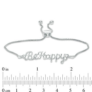 0.04 CT. T.W. Diamond Script "Be Happy" Bolo Bracelet in Sterling Silver - 9.5"