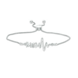 Diamond Accent &quot;MOM&quot; Heartbeat Bolo Bracelet in Sterling Silver - 9.5&quot;