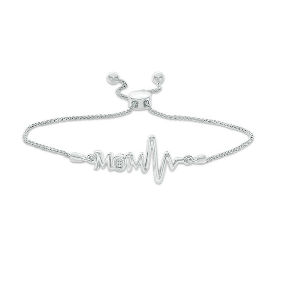 Diamond Accent "MOM" Heartbeat Bolo Bracelet in Sterling Silver - 9.5"