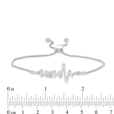 Diamond Accent "MOM" Heartbeat Bolo Bracelet in Sterling Silver - 9.5"