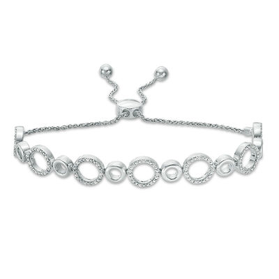 0.146 CT. T. W. Diamond Alternating Circles Bolo Bracelet in Sterling Silver - 9.5"