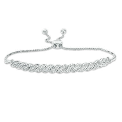 0.37 CT. T.W. Diamond "S" Curve Bolo Bracelet in Sterling Silver - 9.5"