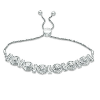 0.69 CT. T.W. Diamond Circle and Bar Alternating Bolo Bracelet in 10K White Gold - 9.5"