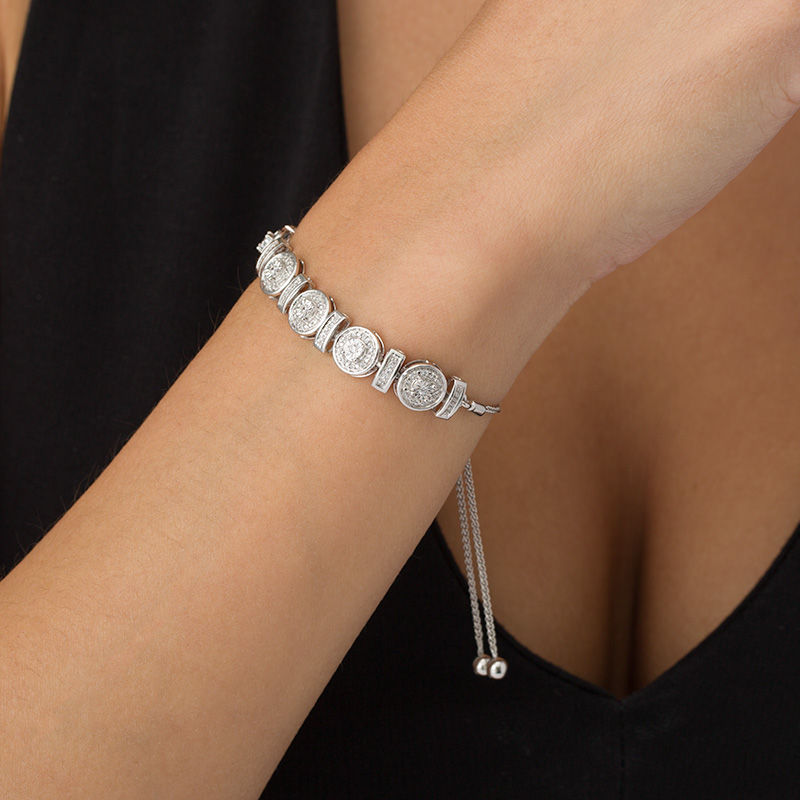0.69 CT. T.W. Diamond Circle and Bar Alternating Bolo Bracelet in 10K White Gold - 9.5"|Peoples Jewellers