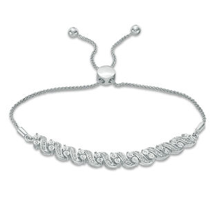 0.23 CT. T.W. Diamond "S" Curve Bolo Bracelet in Sterling Silver - 9.5"