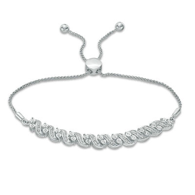 0.23 CT. T.W. Diamond "S" Curve Bolo Bracelet in Sterling Silver - 9.5"