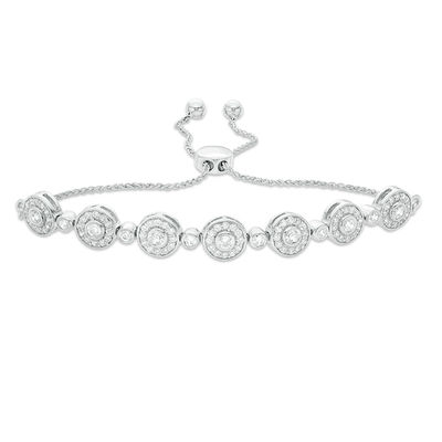 1.45 CT. T.W. Diamond Alternating Circles Bolo Bracelet in 10K White Gold - 9.5"