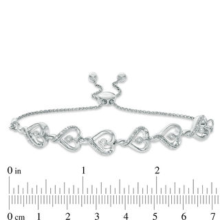 0.065 CT. T.W. Diamond Sideways Heart Link Bolo Bracelet in Sterling Silver - 9.5"