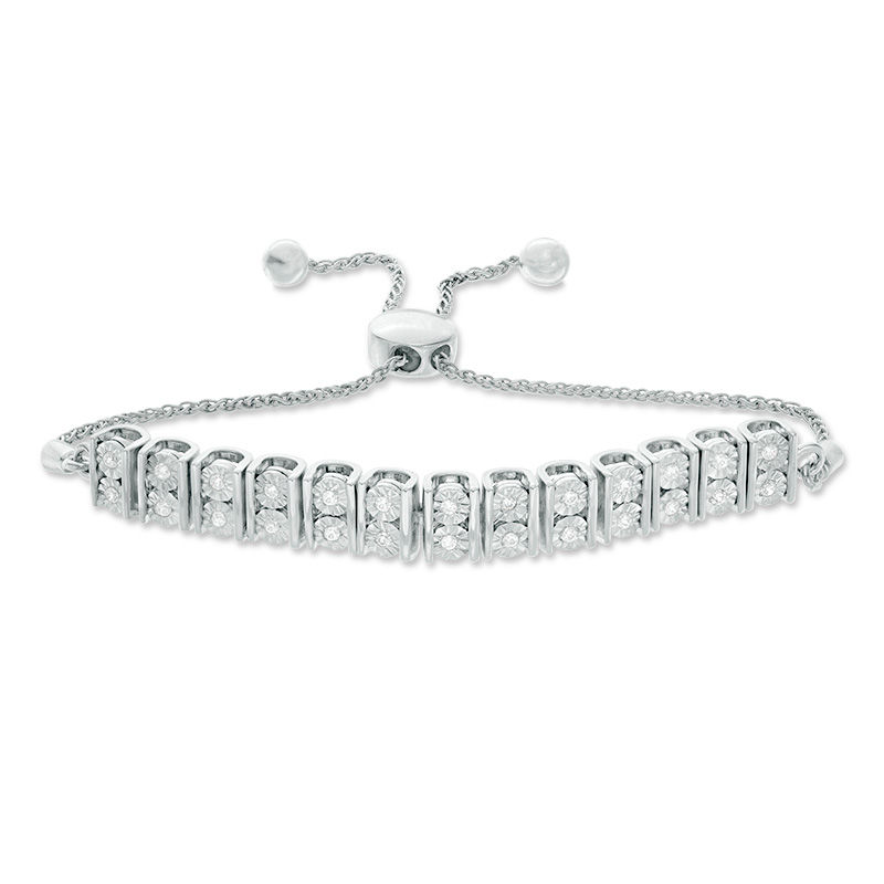 0.18 CT.T.W. Diamond Vertical Bar Bolo Bracelet in Sterling Silver - 9.5"|Peoples Jewellers
