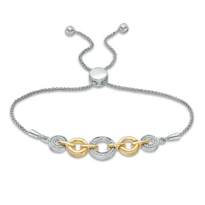 0.067 CT. T.W. Diamond Alternating Circles Bolo Bracelet in Sterling Silver and 10K Gold - 9.5"