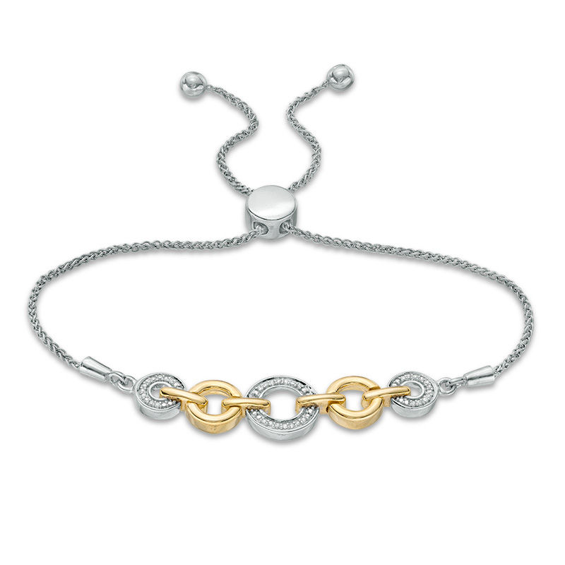 0.067 CT. T.W. Diamond Alternating Circles Bolo Bracelet in Sterling Silver and 10K Gold - 9.5"