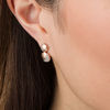 Thumbnail Image 1 of Lab-Created White Sapphire Crescent Two Moon Drop Earrings in Sterling Silver with 14K Rose Gold Plate