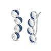 Thumbnail Image 1 of Lab-Created Blue Sapphire Crescent Four Moon Curved Crawler Earrings in Sterling Silver