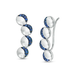 Lab-Created Blue Sapphire Crescent Four Moon Curved Crawler Earrings in Sterling Silver