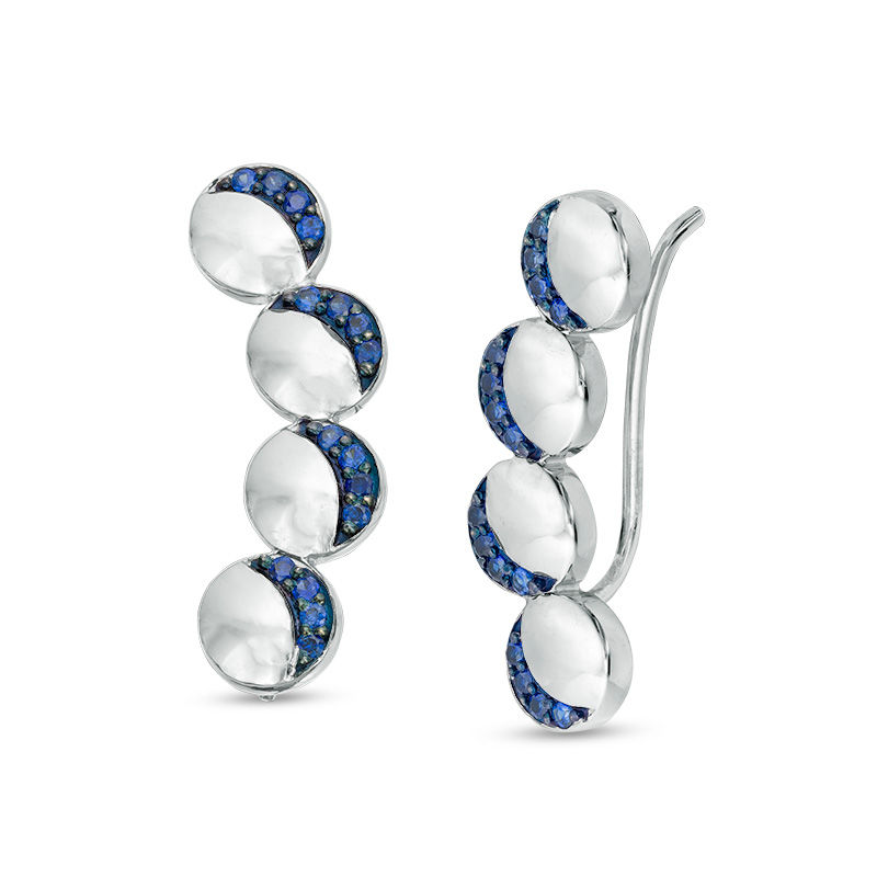 Lab-Created Blue Sapphire Crescent Four Moon Curved Crawler Earrings in Sterling Silver|Peoples Jewellers