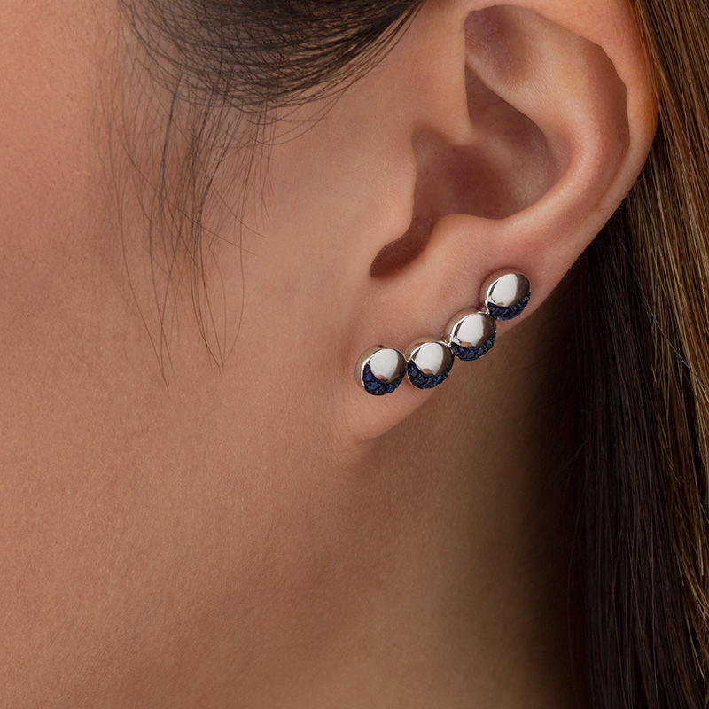 Lab-Created Blue Sapphire Crescent Four Moon Curved Crawler Earrings in Sterling Silver|Peoples Jewellers