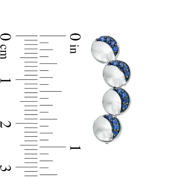 Lab-Created Blue Sapphire Crescent Four Moon Curved Crawler Earrings in Sterling Silver