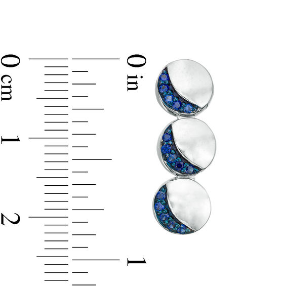 Lab-Created Blue Sapphire Crescent Three Moon Drop Earrings in Sterling Silver