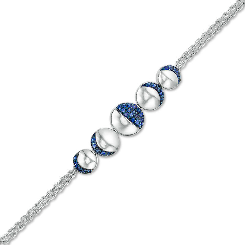 Lab-Created Blue Sapphire Moon Phases Double Strand Bracelet in Sterling Silver - 7.5"