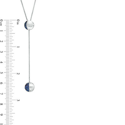 Lab-Created Blue Sapphire Crescent and Half-Moon "Y" Necklace in Sterling Silver - 38"