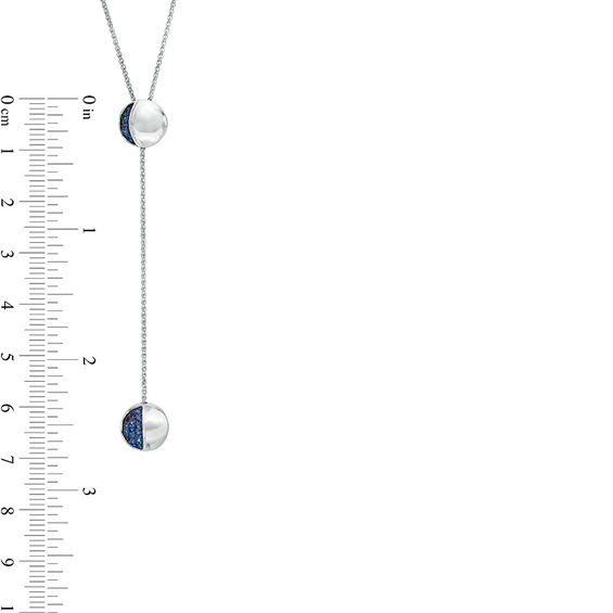 Lab-Created Blue Sapphire Crescent and Half-Moon "Y" Necklace in Sterling Silver - 38"