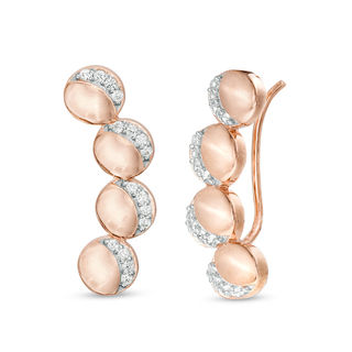 Lab-Created White Sapphire Crescent Four Moon Crawler Earrings in Sterling Silver with 14K Rose Gold Plate