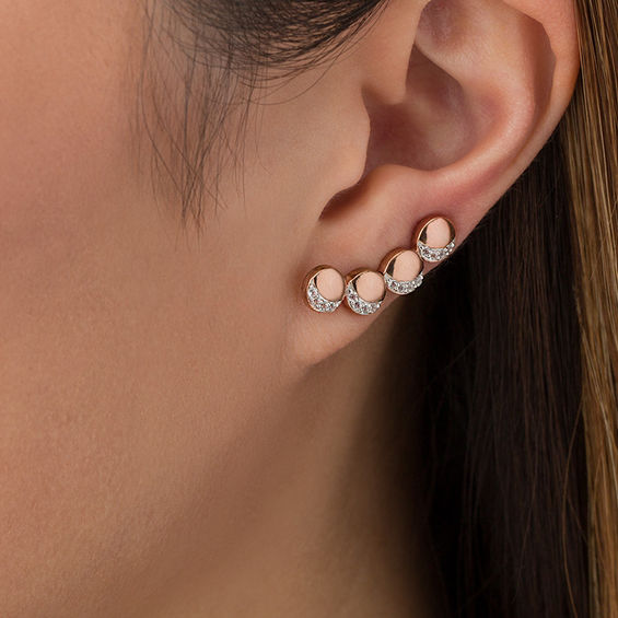 Lab-Created White Sapphire Crescent Four Moon Crawler Earrings in Sterling Silver with 14K Rose Gold Plate