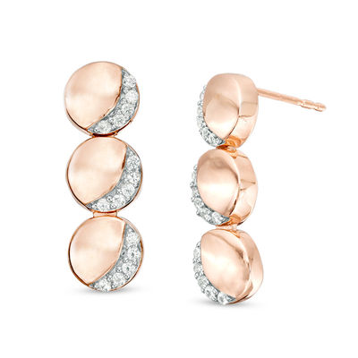 Lab-Created White Sapphire Crescent Three Moon Drop Earrings in Sterling Silver with 14K Rose Gold Plate