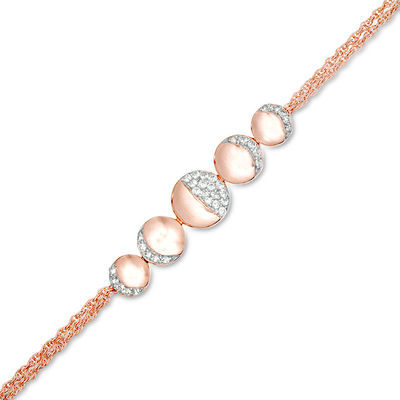 Lab-Created White Sapphire Moon Phases Double Strand Bracelet in Sterling Silver with 14K Rose Gold Plate - 7.5"