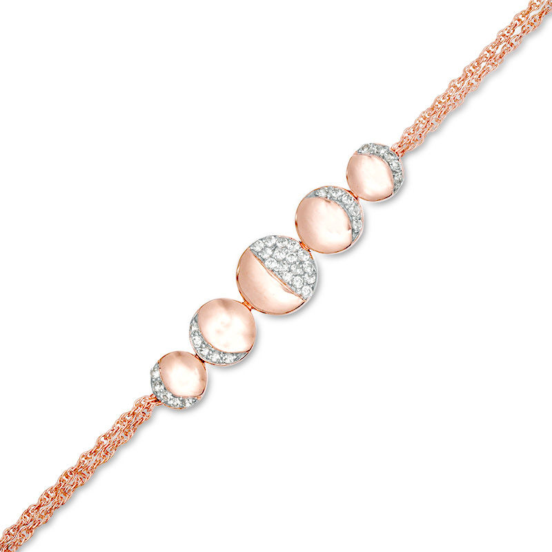 Lab-Created White Sapphire Moon Phases Double Strand Bracelet in Sterling Silver with 14K Rose Gold Plate - 7.5"|Peoples Jewellers