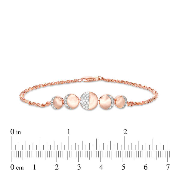 Lab-Created White Sapphire Moon Phases Double Strand Bracelet in Sterling Silver with 14K Rose Gold Plate - 7.5"