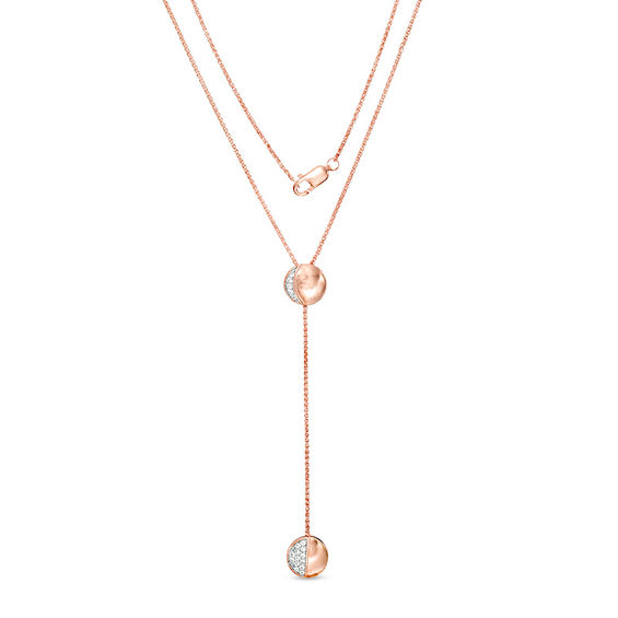 Lab-Created White Sapphire Crescent and Half-Moon "Y" Necklace in Sterling Silver with 14K Rose Gold Plate - 38"