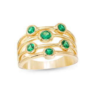 Lab-Created Emerald Orbit Ring in Sterling Silver with 14K Gold Plate