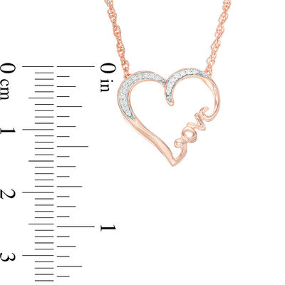 0.066 CT. T.W. Diamond Heart "Love" Necklace in 10K Rose Gold