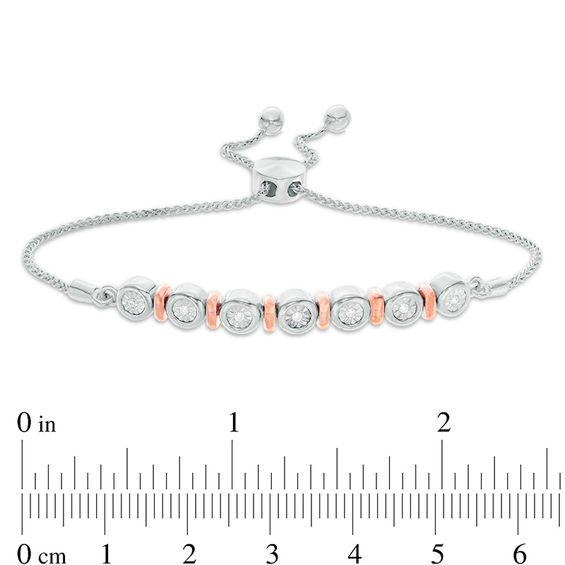 0.065 CT. T.W. Diamond Alternating Circle and Bar Bolo Bracelet in Sterling Silver and 10K Rose Gold - 9.5"