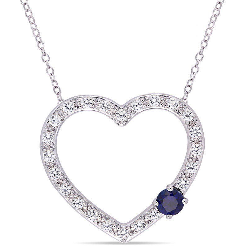 4.5mm Lab-Created Blue and White Sapphire Heart Outline Necklace in Sterling Silver - 17"|Peoples Jewellers