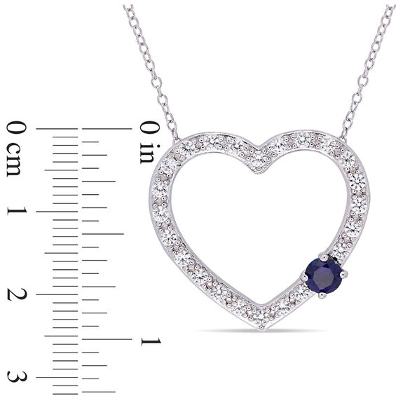 4.5mm Lab-Created Blue and White Sapphire Heart Outline Necklace in Sterling Silver - 17"