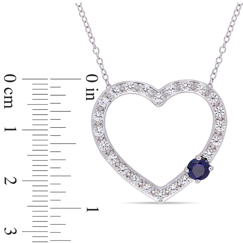 4.5mm Lab-Created Blue and White Sapphire Heart Outline Necklace in Sterling Silver - 17"|Peoples Jewellers