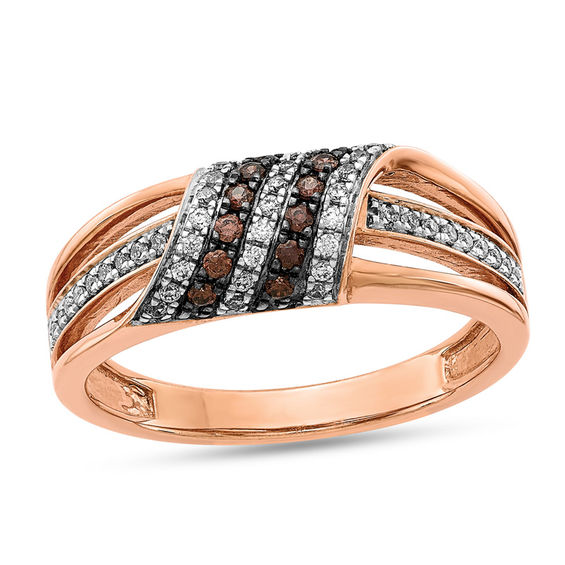 0.30 CT. T.W. Champagne and White Diamond Wave Crossover Ring in 14K Rose Gold