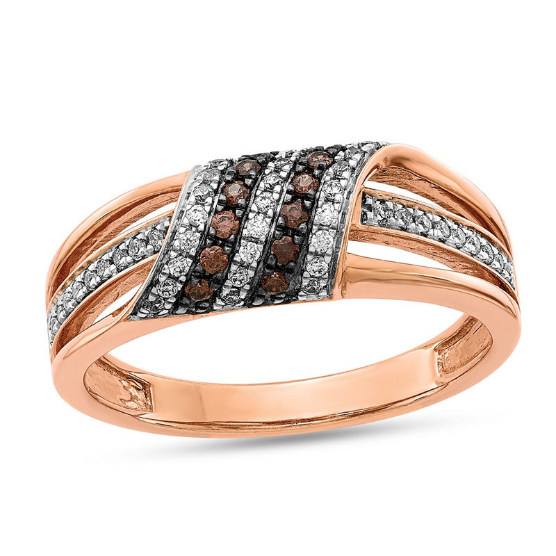 0.30 CT. T.W. Champagne and White Diamond Wave Crossover Ring in 14K Rose Gold|Peoples Jewellers